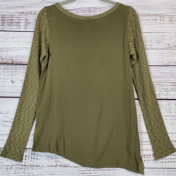 Anthropologie Left of Center Medora Thermal XS Olive Top Asymetrical Split Hem - Picture 3 of 8